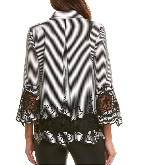 Elie Tahari Embroidered Striped Button-Down - Picture 2 of 6